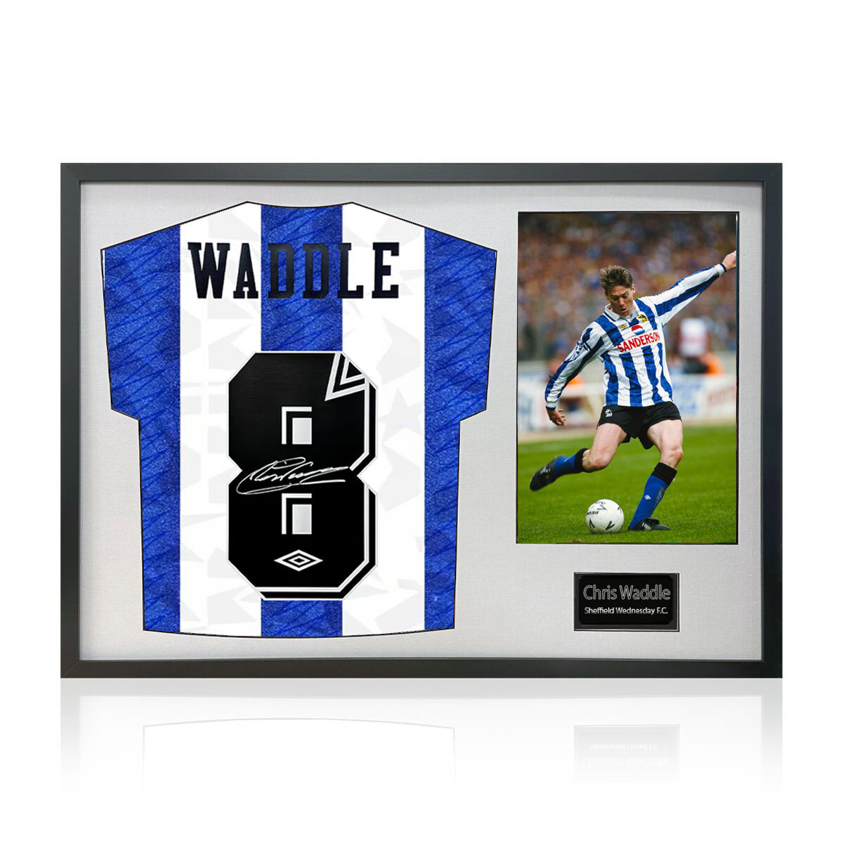 Chris Waddle Signed Framed SWFC Football Shirt including 1 Photo in 2 Options: White or Black Mount