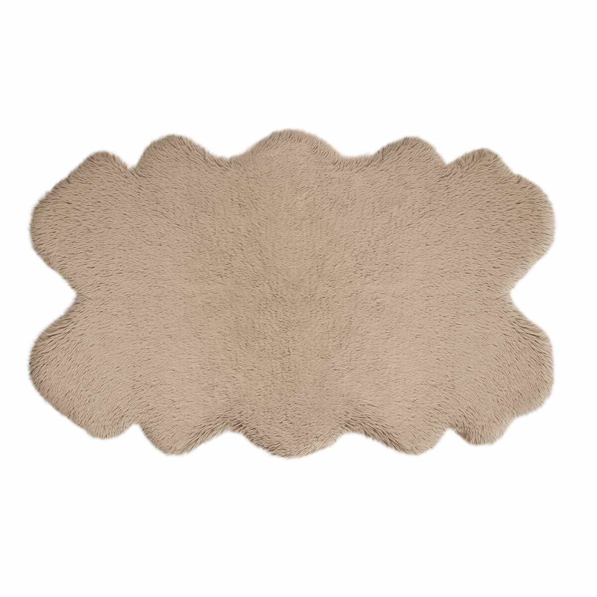 Layout image of taupe faux fur quad rug