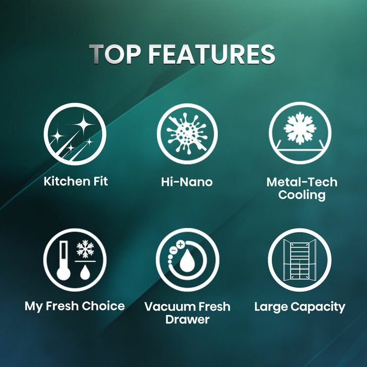 Hisense KitchenFit RQ768N4GVE, Non Plumbed Multidoor Fridge Freezer, E Rated In Silver Glass Hisense KitchenFit RQ768N4GVE, Non Plumbed Multidoor Fridge Freezer, E Rated In Silver Glass