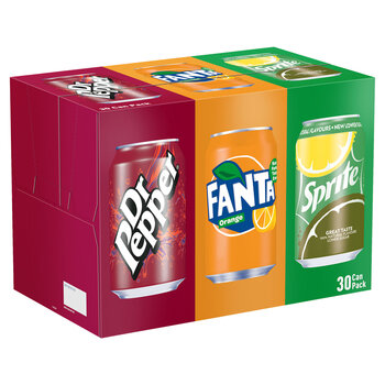 Fanta, Dr Pepper, Sprite Variety Pack,  30 x 330ml