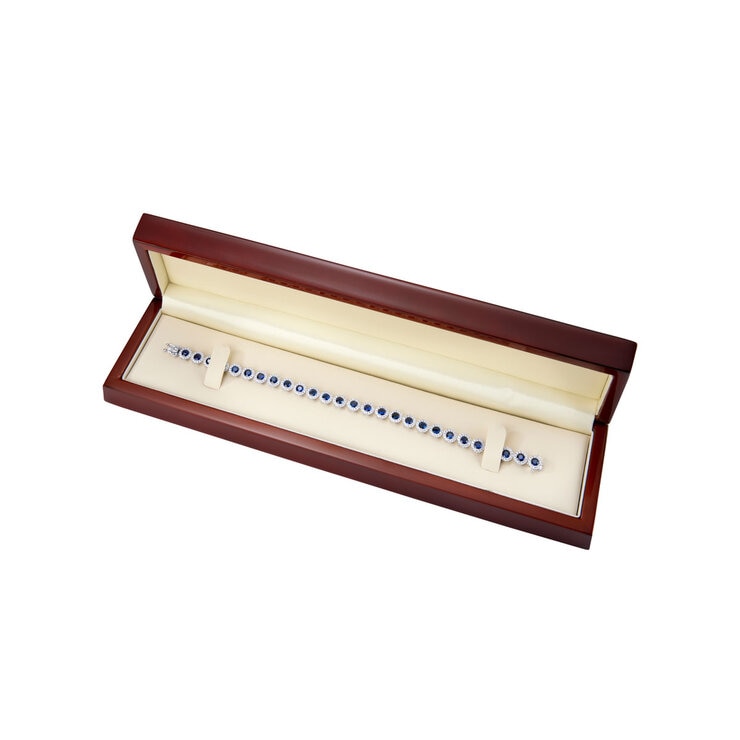 Round Cut Blue Sapphire & 1.80ctw Diamond Bracelet, 18ct White Gold