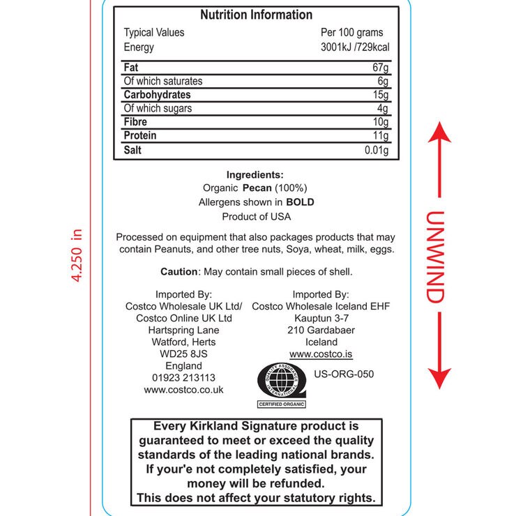 Kirkland Signature Organic Pecans, 771g Costco UK