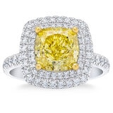 5.10ctw Cushion Cut Fancy Yellow Diamond Halo Ring, Platinum