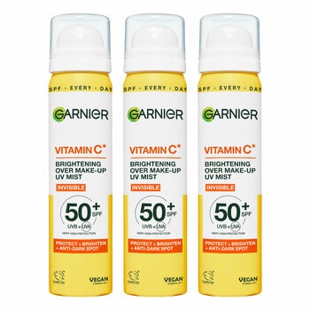 Garnier Vitamin C Brightening Over Make-up UV Sun Cream Mist,SPF50+, 3 x 75ML