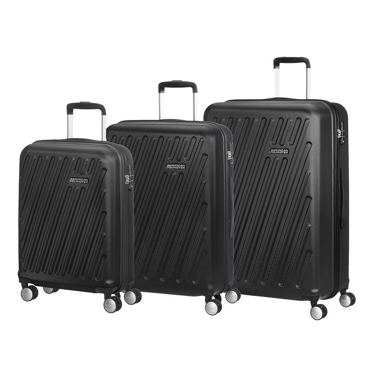 American Tourister Hypercube 3 Piece Hardside Suitcase Set, Black