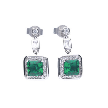DiamonFire Sterling Silver Green Cubic Zirconia Art Deco Style Drop Earrings