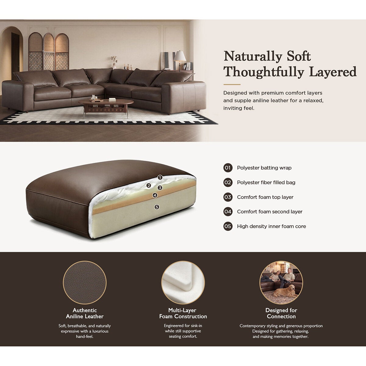 Simon Li Westbrook Brown Leather Corner Sofa