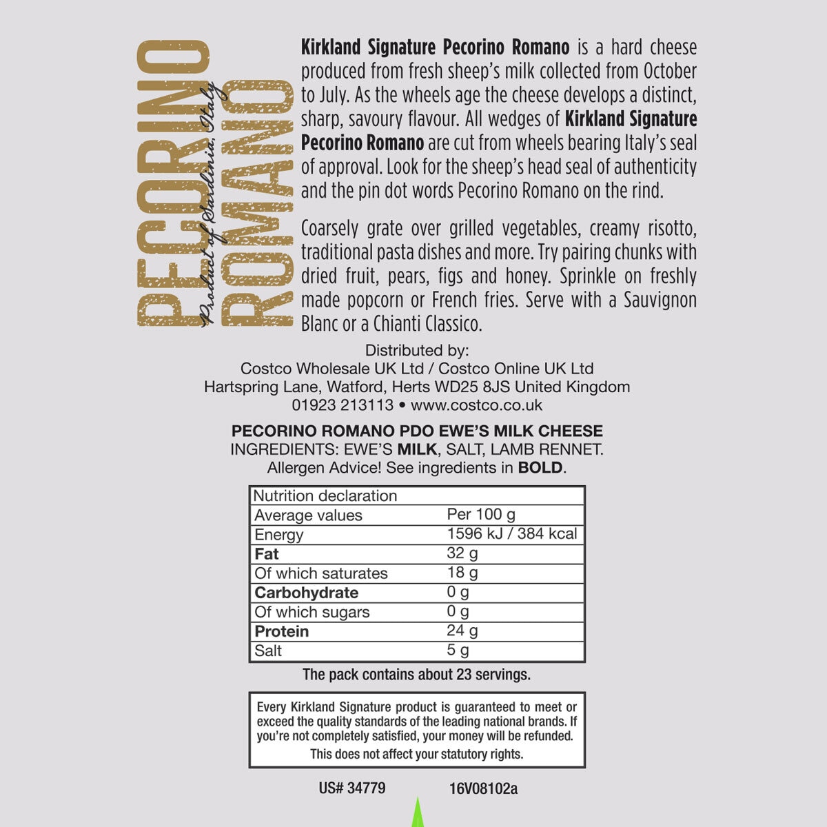 Back of pack label