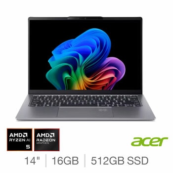 Acer Swift Go Copilot+PC, AMD Ryzen AI 5, 16GB RAM, 512GB SSD, 14 Inch OLED Laptop, NX.JDAEK.002