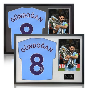 İlkay Gündoğan Signed Framed Manchester City Football Shirt including 1 Photo in 2 Options: White or Black Mount