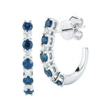 Round Cut Blue Sapphire & 0.15ctw Diamond Hoop Earrings, 14ct White Gold