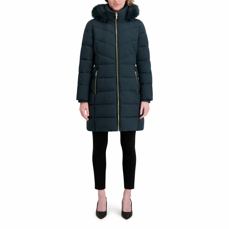 Halston Ladies Hooded Walker Coat in Green