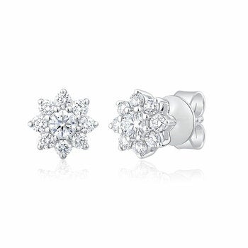 0.50ctw Round Brilliant Cut Diamond Sunburst Earrings, 14ct White Gold