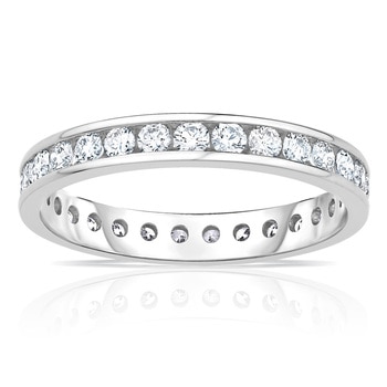 1.00ctw Round Brilliant Cut Channel Set Diamond Eternity Ring, 18ct White Gold, Size P