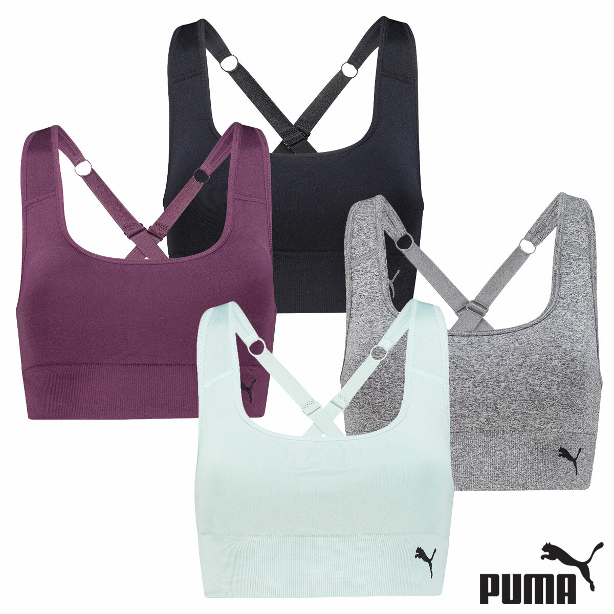 Puma Square Neck Sports Bra 2 Pack