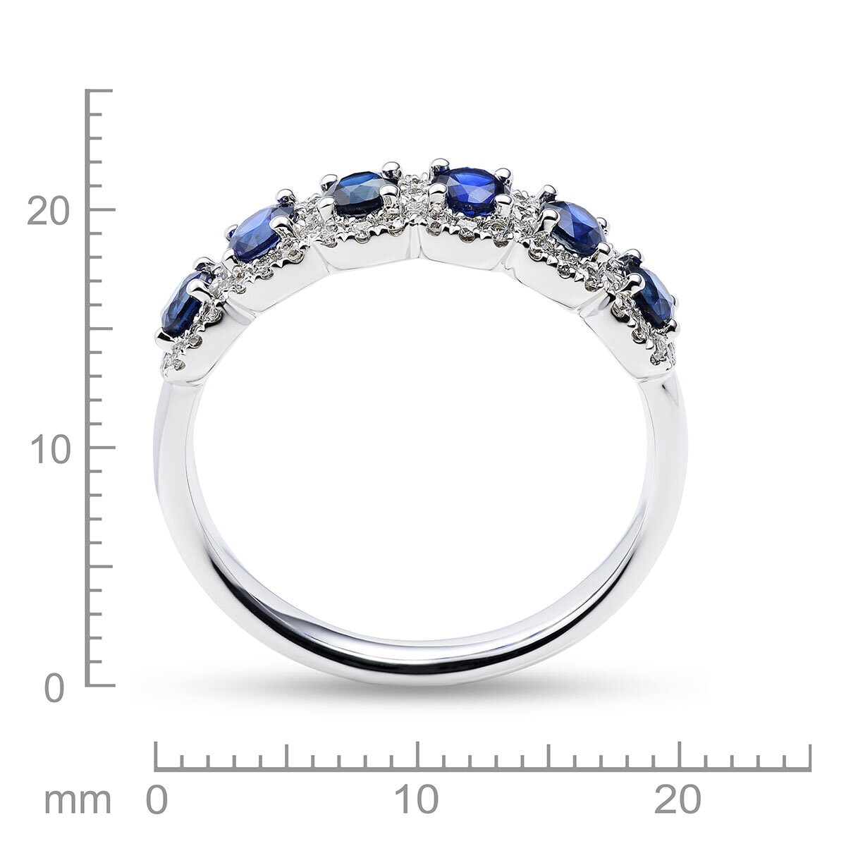 Round Cut Blue Sapphire & 0.30ctw Diamond Ring, 14ct White Gold