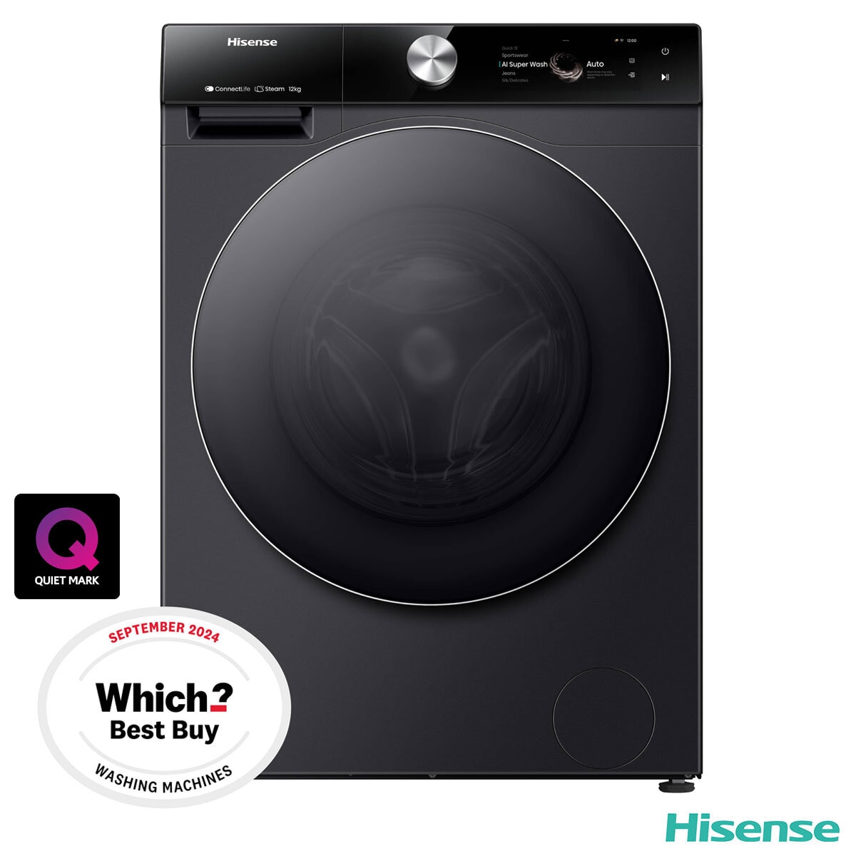 Hisense WF7S1247BB, 12kg, 1400rpm, Washing Machine A Rating in Black