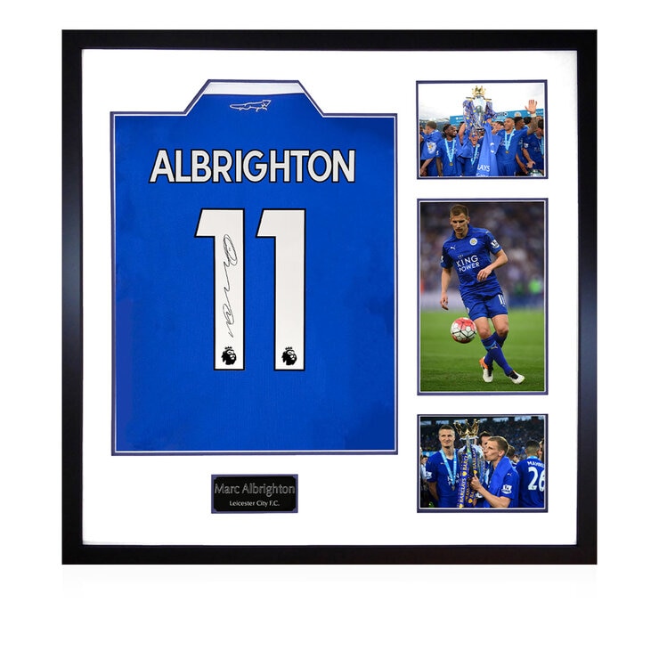 Marc Albrighton Signed LCFC 22/23 Home Framed Shirt, including 3 Photos Marc Albrighton Signed LCFC 22/23 Home Framed Shirt, including 3 Photos