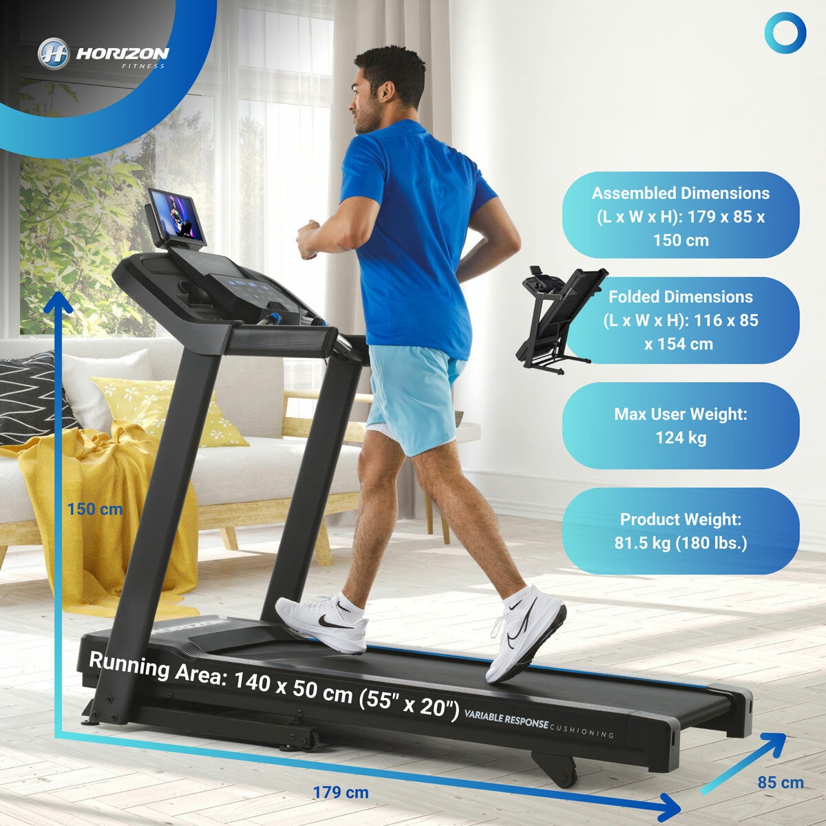 Image showing the dimensions and weights of the treadmill Image showing the dimensions and weights of the treadmill