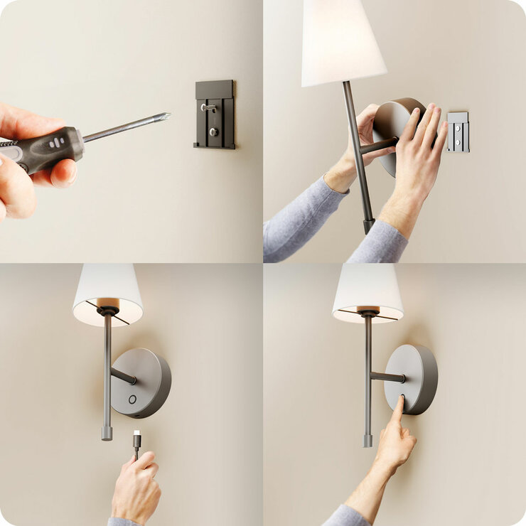 Globe Electric Wireless Rechargeable LED Integrated Wall Sconce in Black, 2 Pack