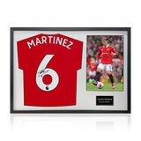 Lisandro Martinez Signed Framed Manchester United Football Shirt including 1 Photo in 2 Options: White or Black Mount