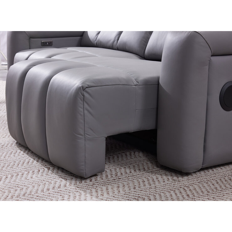 Dallas Grey Leather Power Sliding 3 Seater Sofa