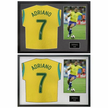 Adriano Signed Framed Brazil Football Shirt including 1 Photo in 2 Options: White or Black Mount