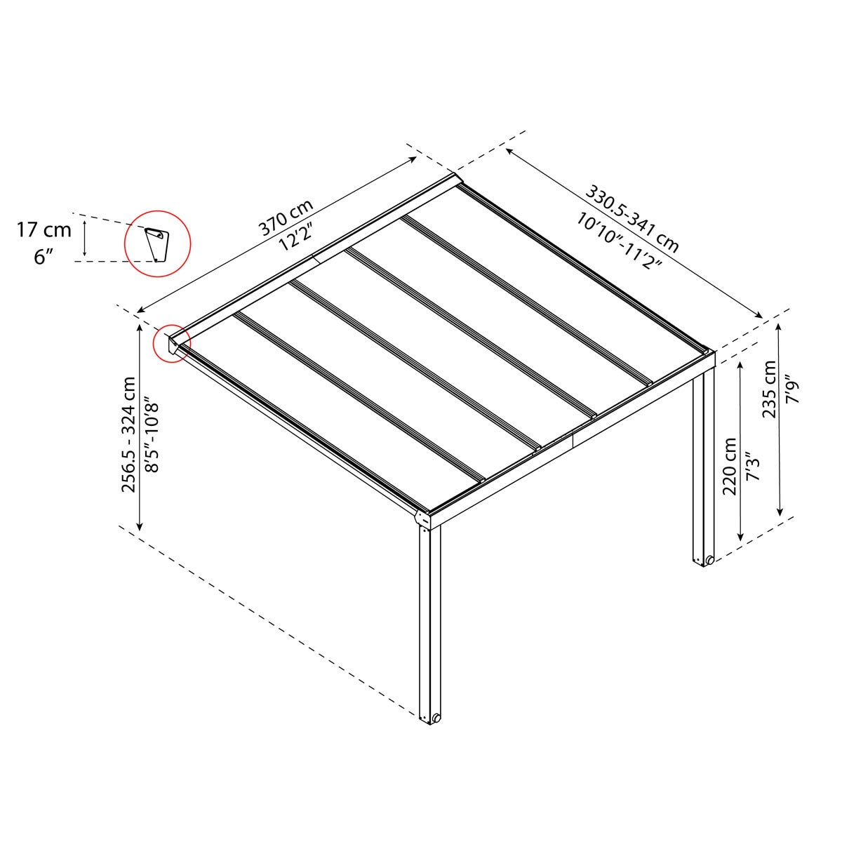 Palram Canopia Stockholm 11ft 2" x 12ft 2" (3.4 x 3.7m) Aluminium Patio Cover