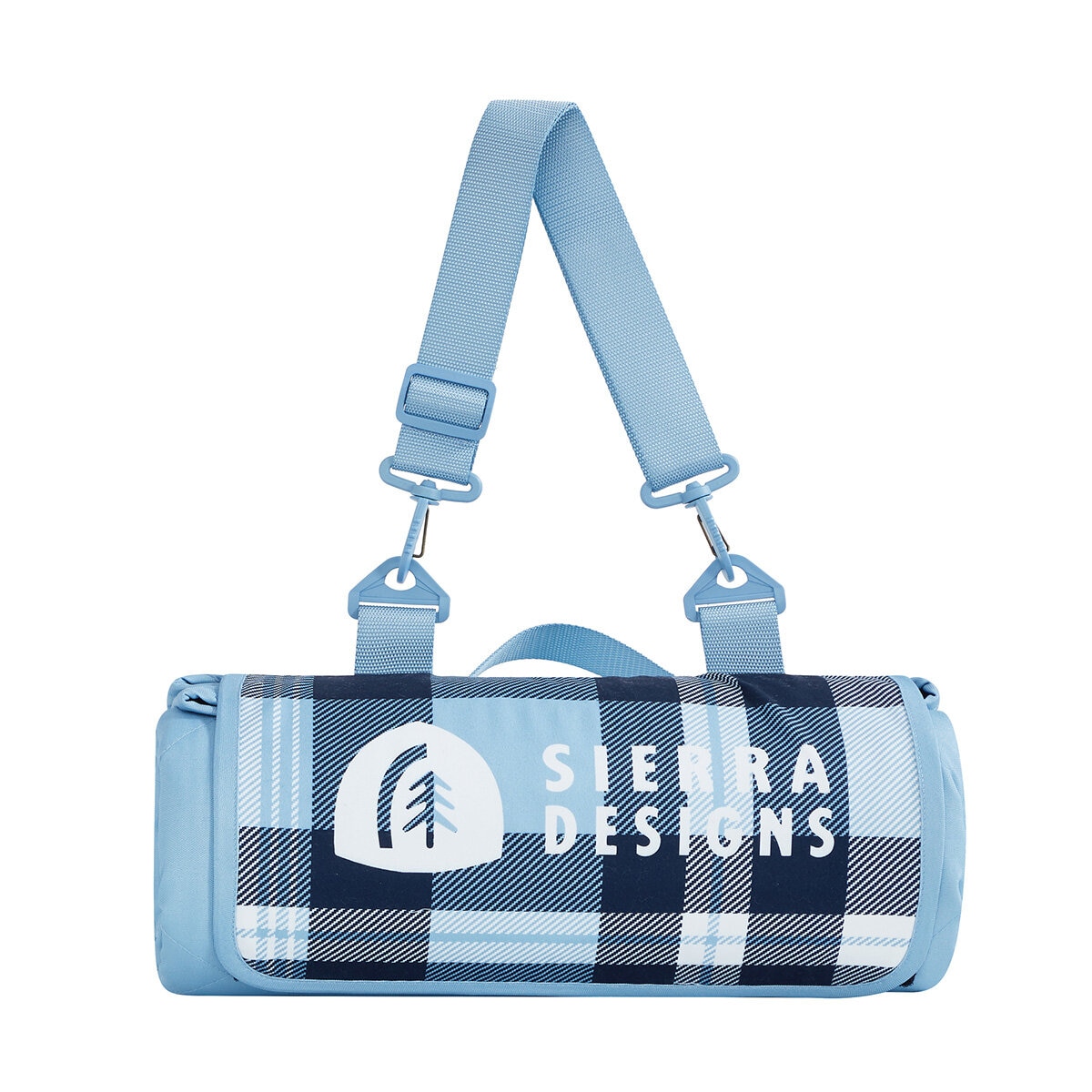 Sierra Designs Waterproof Outdoor Tote Blanket in Blue Plaid, 182 x 182 cm