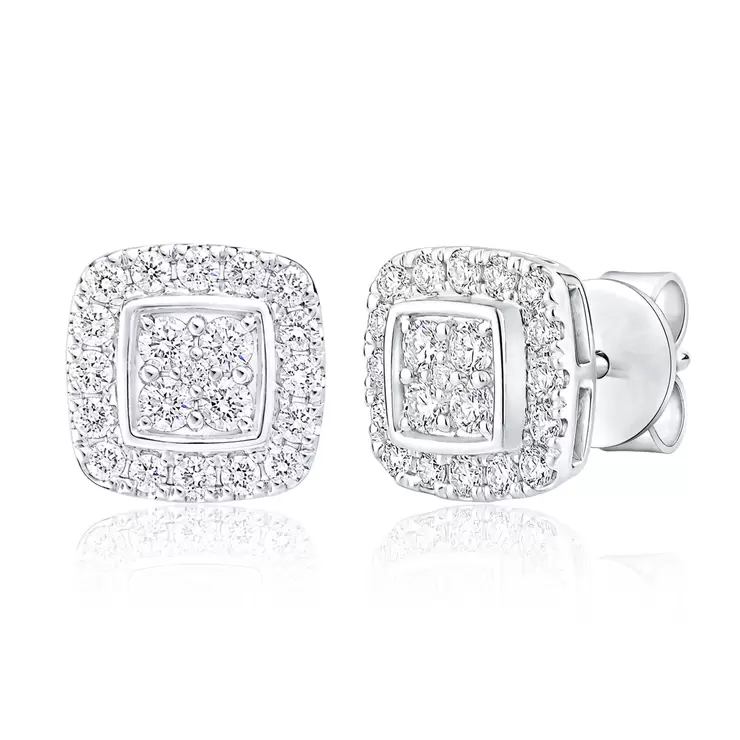 0.45ctw Cluster Diamond Earrings, 14k White Gold 0.45ctw Cluster Diamond Earrings, 14k White Gold
