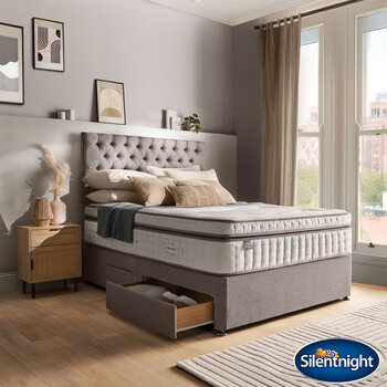 Silentnight Continental Divan Base with Eden Headboard in 2 Colours & 3 Sizes