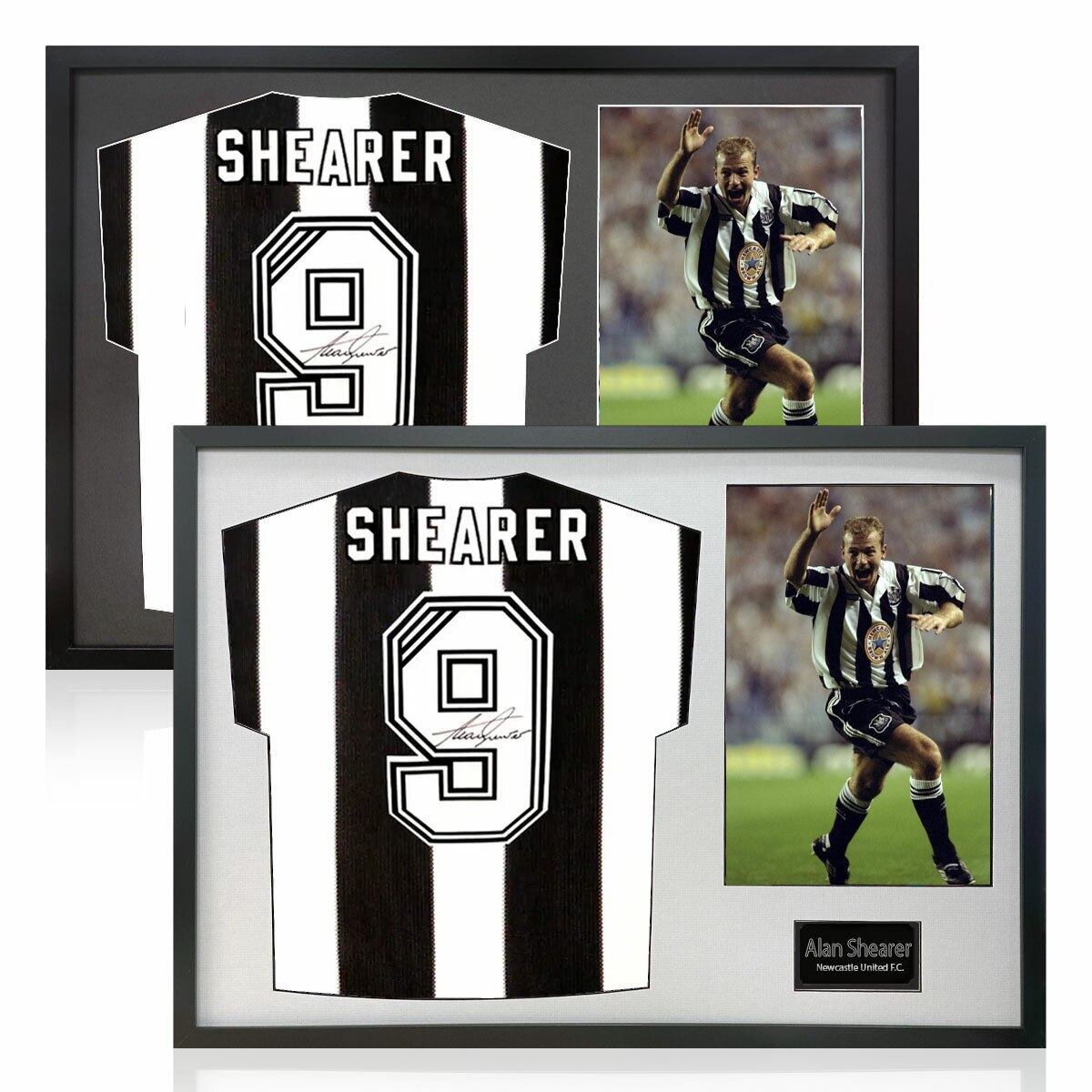 Alan Shearer Signed Framed Newcastle Football Shirt including 1 Photo in 2 Options: White or Black Alan Shearer Signed Framed Newcastle Football Shirt including 1 Photo in 2 Options: White or Black