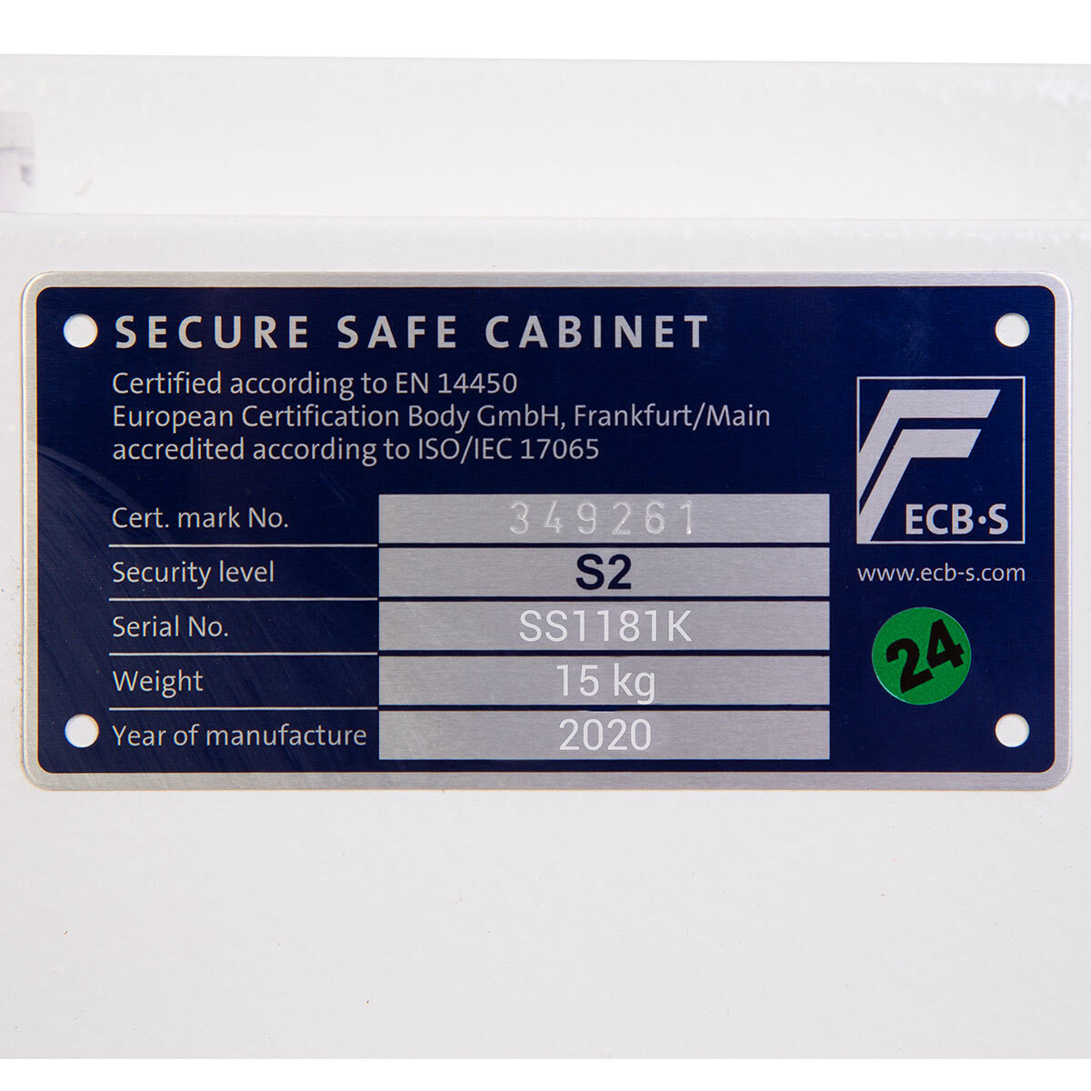 Close up image of safe door on white background