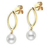 7-7.5mm Cultured Freshwater Pearl Marquise Drop Earring, 18ct Yellow Gold