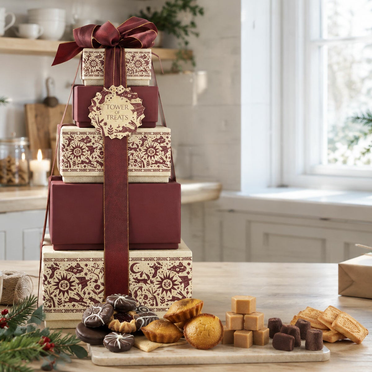 Lifestyle image of Festive Tower of Treats in Gold