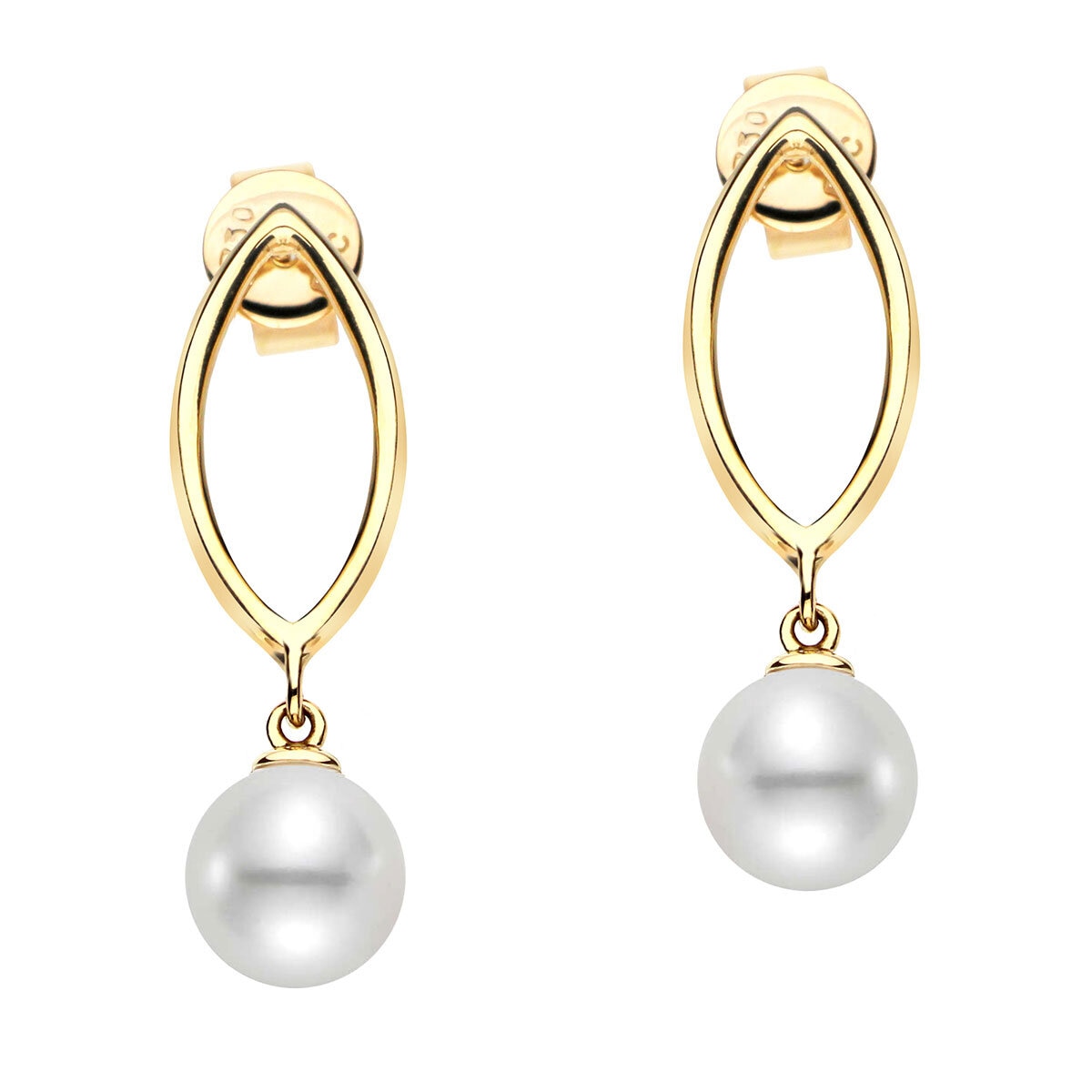 7-7.5mm Cultured Freshwater Pearl Marquise Drop Earring, 18ct Yellow Gold