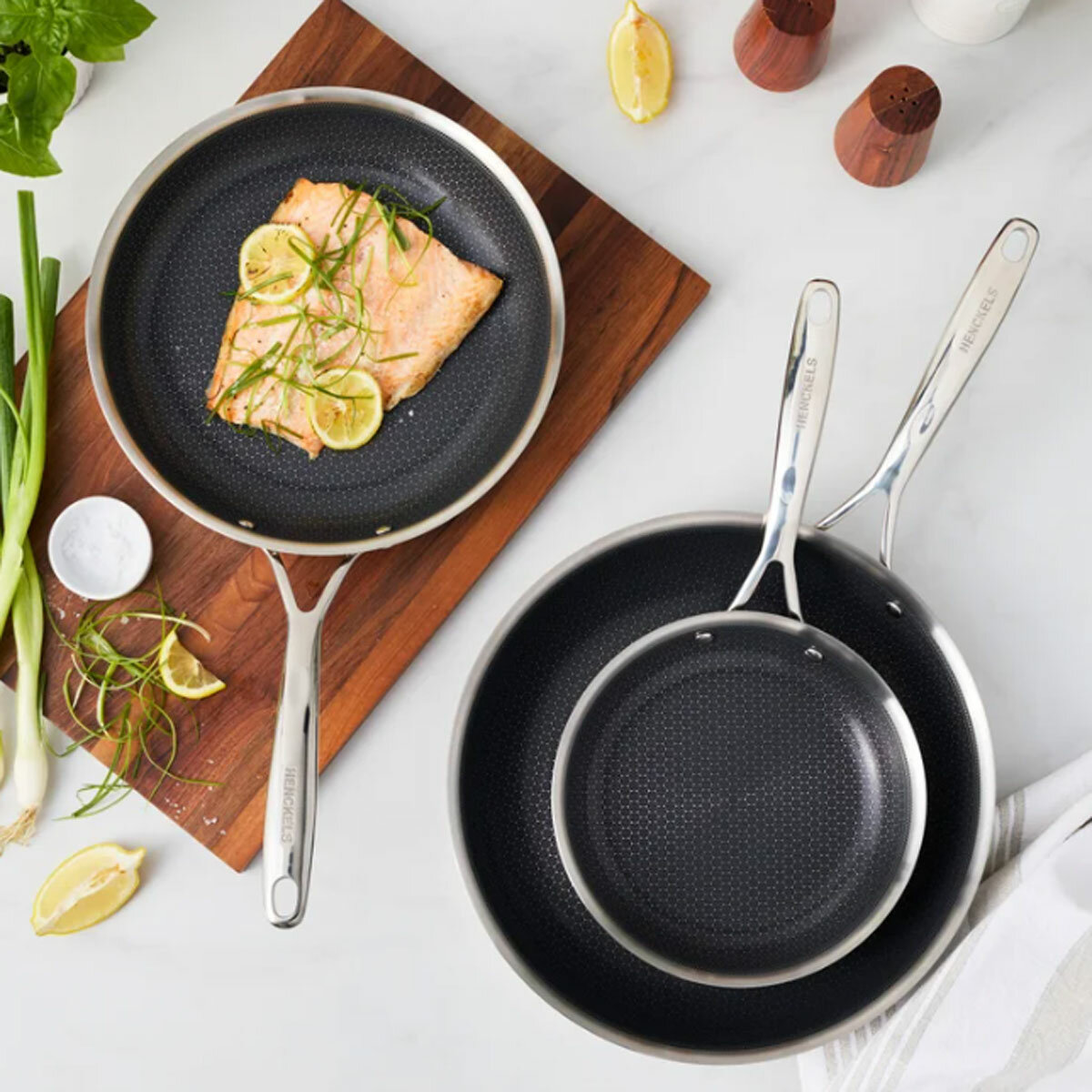 Henckels Paradigm Stainless Steel Ceramic Fry Pan Set, 3 Piece Henckels Paradigm Stainless Steel Ceramic Fry Pan Set, 3 Piece