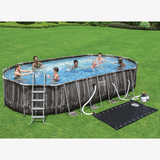 Bestway 22 x 12 ft Power Steel Oval Frame Pool with Sand Filter Pump, Solar Powered Pool Pad and Cover