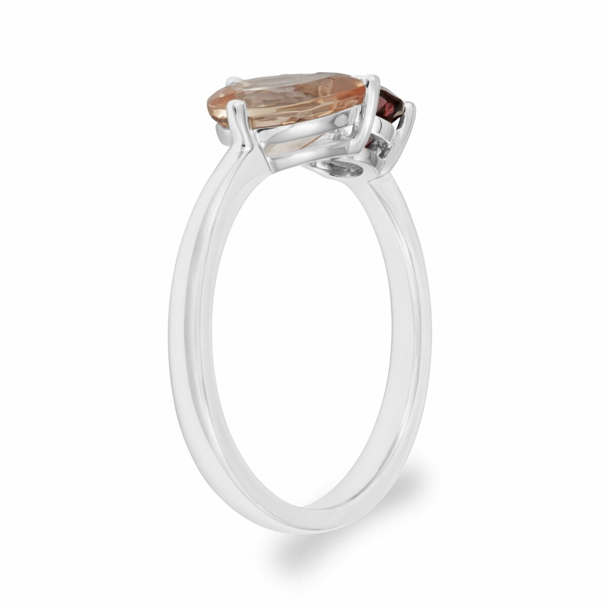 Pear Cut Morganite & Round Cut Garnet Ring, 18ct White Gold