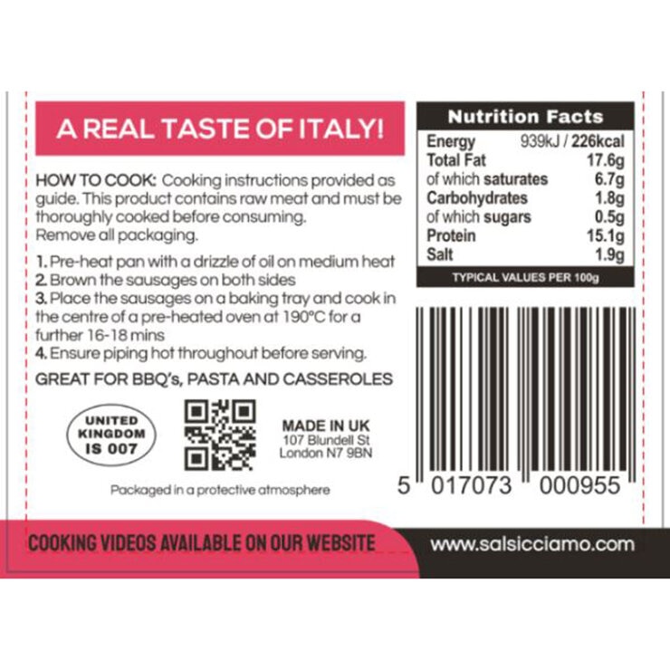 Salsicciamo Sweet Italian Artisan Sausage, 1kg