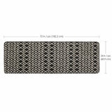 Runner rug with black and white geometric pattern showing dimensions of 182 x 60.9 cm