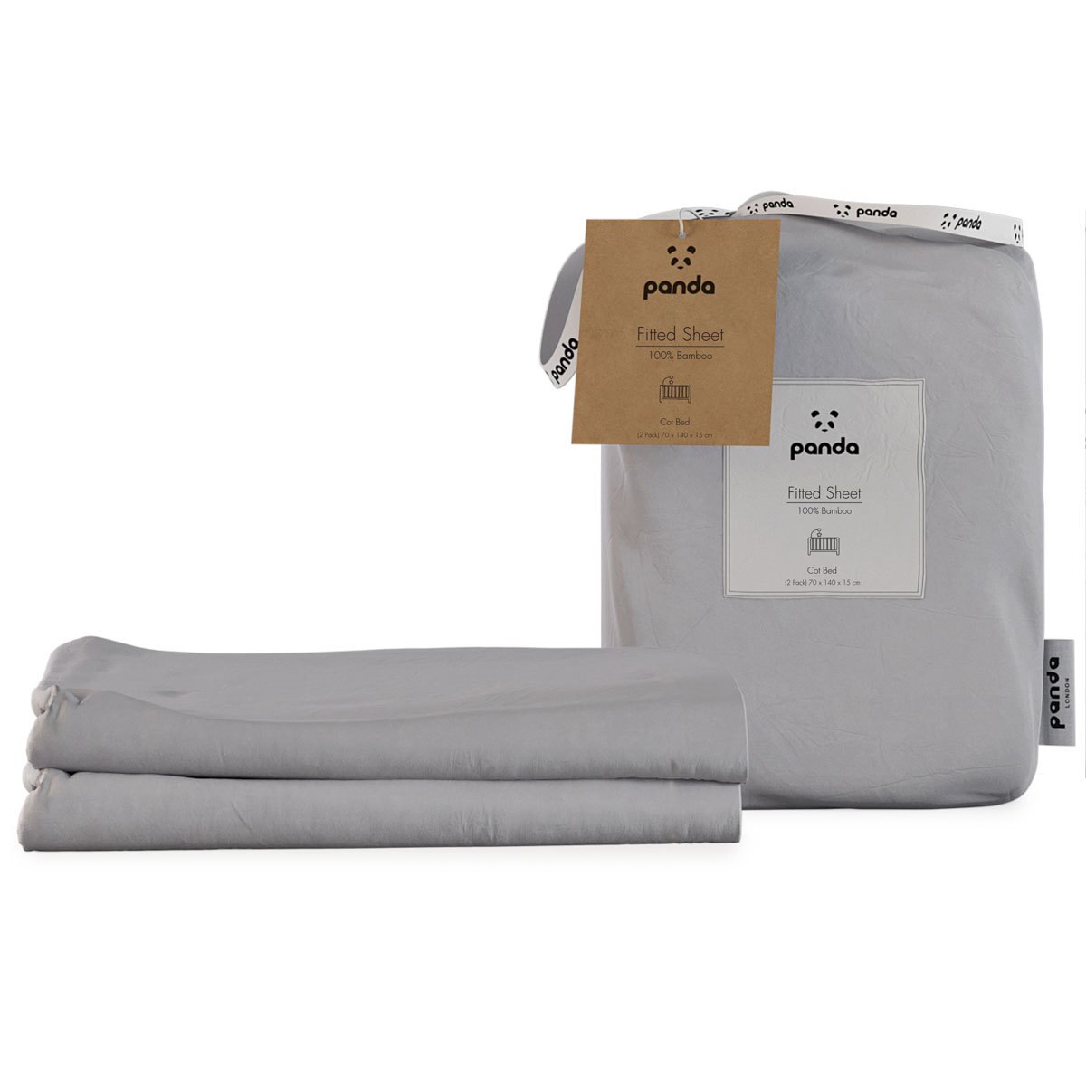 Panda Life Fitted Sheet, Cot Bed, And Packaging, Urban Grey