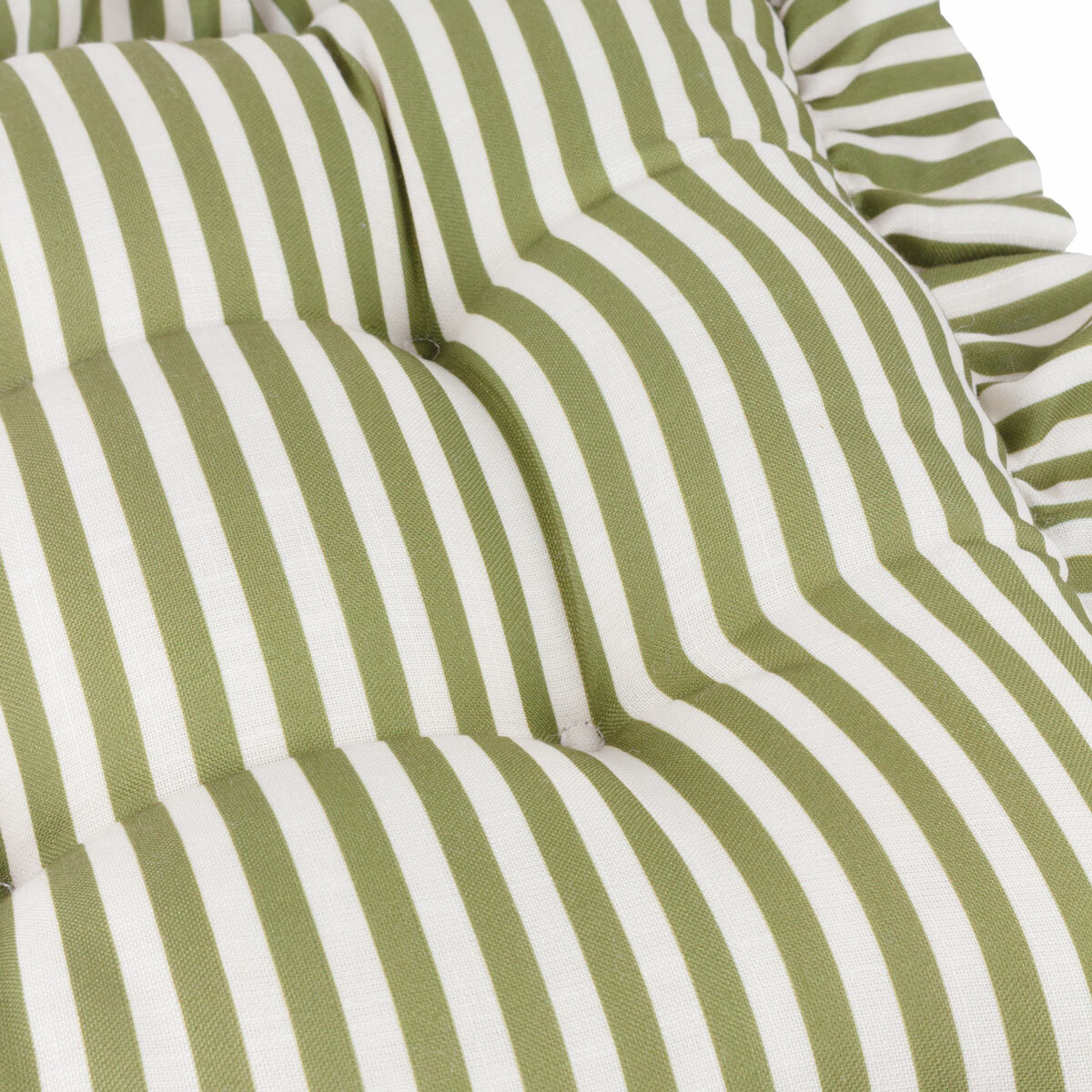 Wylder Millie Ruffle Green Striped Indoor Outdoor Seat Pad 2 Pack, 40 x 40 cm