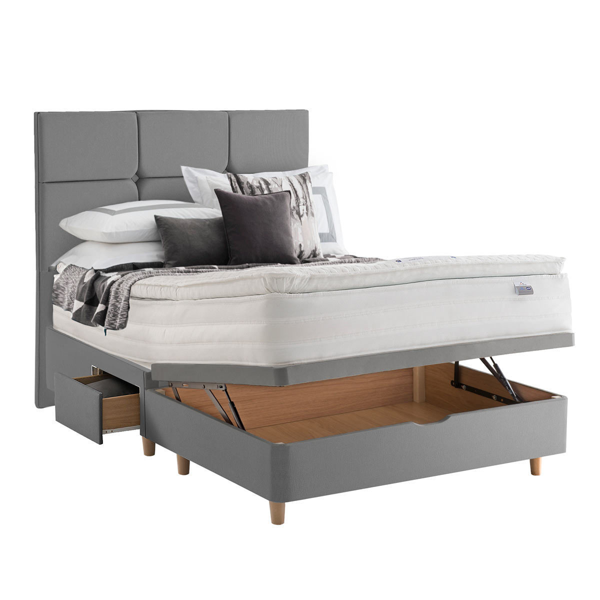 Cut out image of slate divan and headboard with mattress (not included) ottoman open