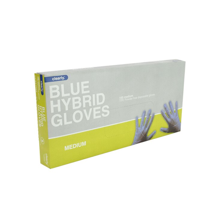 Clearly Professional Blue Hybrid Gloves Medium , Pack of 100 Clearly Professional Blue Hybrid Gloves Medium , Pack of 100