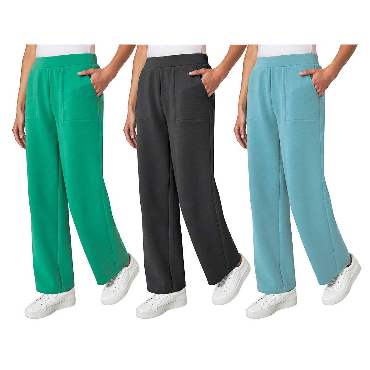 Mondetta Ladies Ribbed Wide Leg Trousers in 3 Colours & 4 Sizes