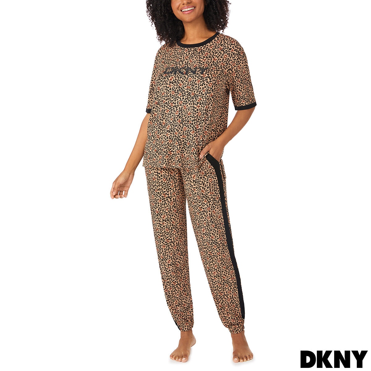 DKNY Ladies Short Sleeve Tee & Jogger Lounge Set in Brown - Large