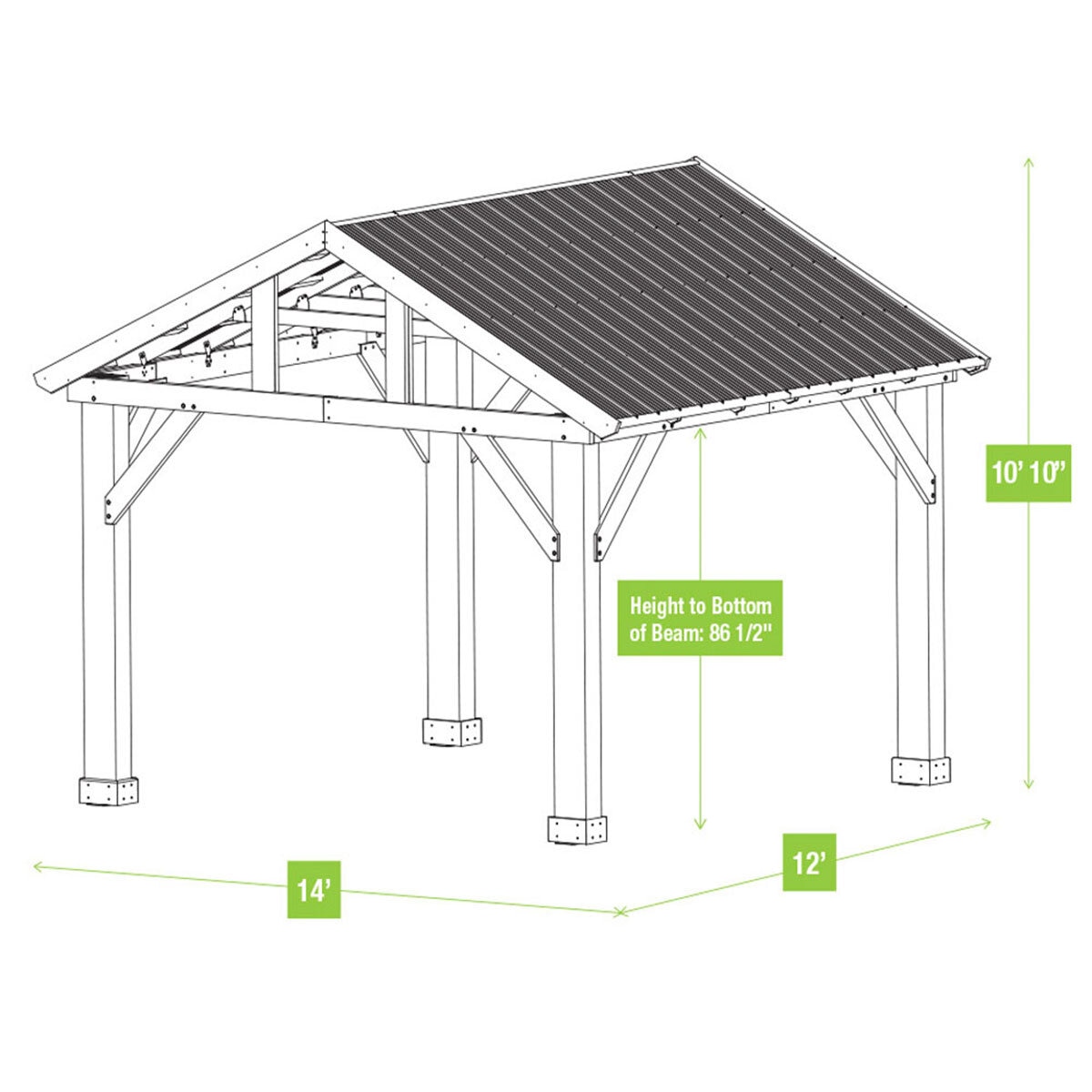 Yardistry 14ft x 12ft (4.3 x 3.7m) Wooden Pavilion  with Aluminium Roof