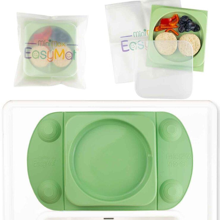 EasyTots EasyMat MiniMax Open Suction Weaning Plate in Sage EasyTots EasyMat MiniMax Open Suction Weaning Plate in Sage