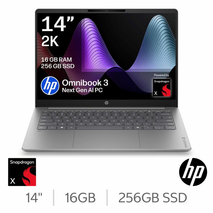 HP Omnibook 3, Copilot+ PC, Snapdragon X, 16GB RAM, 256GB SSD, 14 Inch Laptop, 14-hz0001nax HP Omnibook 3, Copilot+ PC, Snapdragon X, 16GB RAM, 256GB SSD, 14 Inch Laptop, 14-hz0001nax